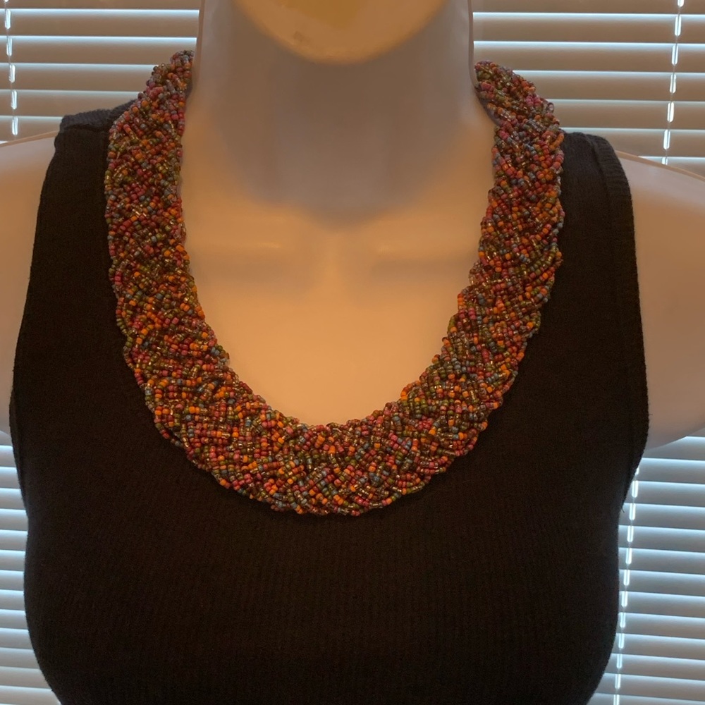 Beautifully Braided Multicolor Bead Necklace - image 2